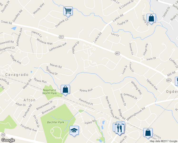 map of restaurants, bars, coffee shops, grocery stores, and more near 32 Victory Way in Upper Chichester