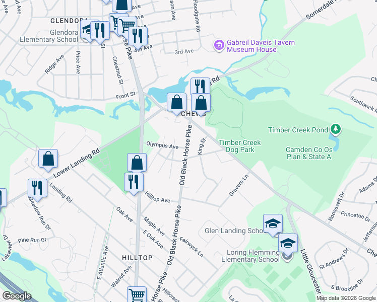 map of restaurants, bars, coffee shops, grocery stores, and more near 1685 Old Black Horse Pike in Camden County