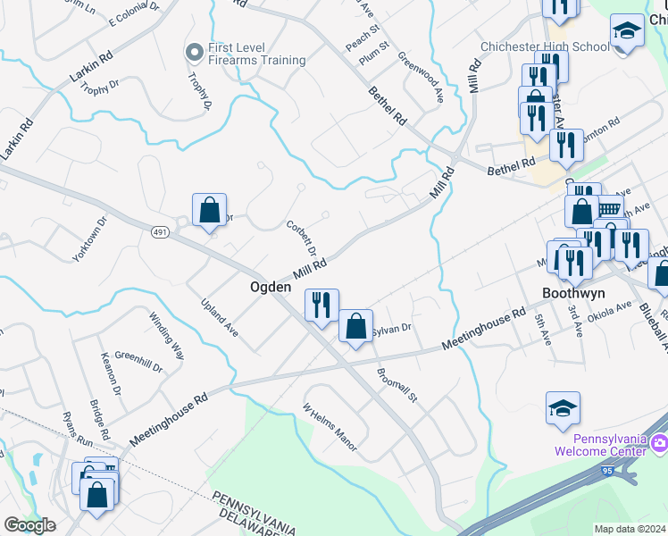 map of restaurants, bars, coffee shops, grocery stores, and more near 2263 Mill Road in Ogden