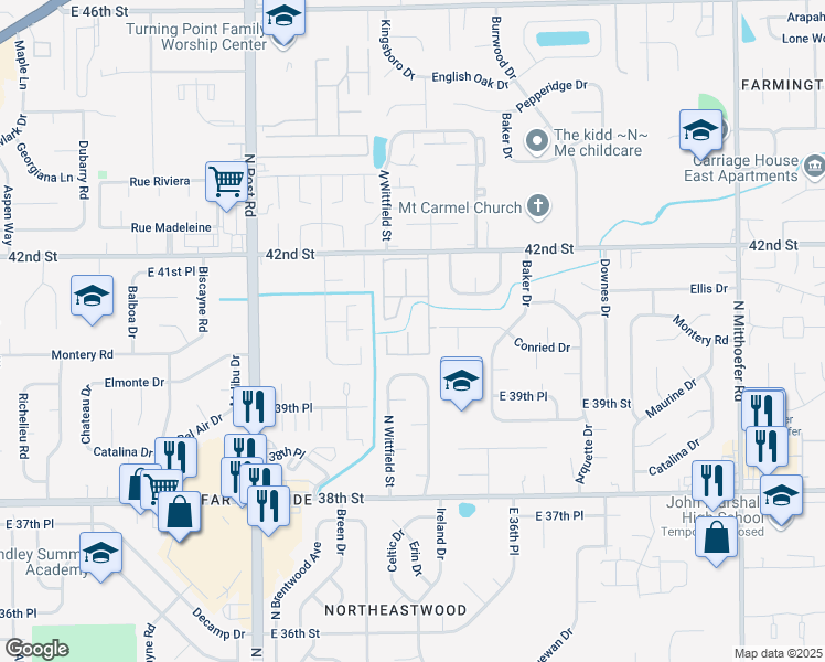 map of restaurants, bars, coffee shops, grocery stores, and more near 4065 Windhill Drive in Indianapolis