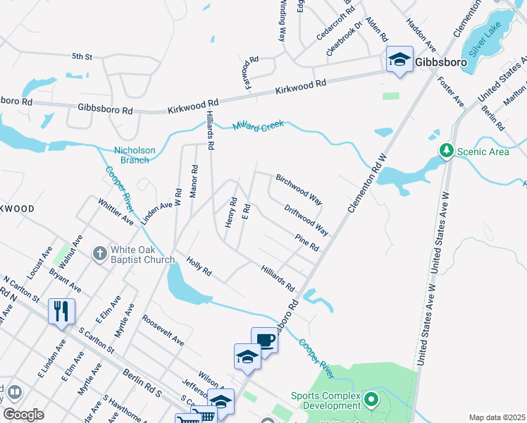 map of restaurants, bars, coffee shops, grocery stores, and more near 48 Pine Road in Gibbsboro