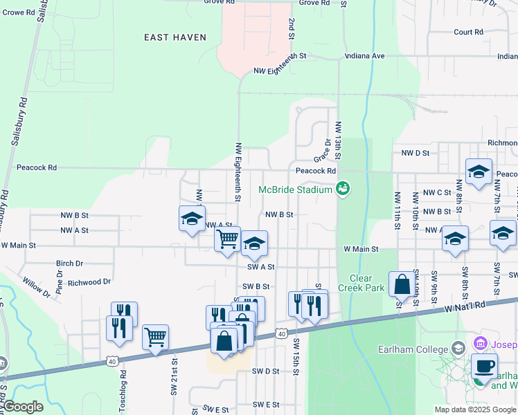 map of restaurants, bars, coffee shops, grocery stores, and more near 132 Northwest 17th Street in Richmond