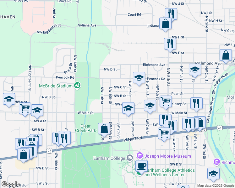 map of restaurants, bars, coffee shops, grocery stores, and more near 904 Northwest B Street in Richmond