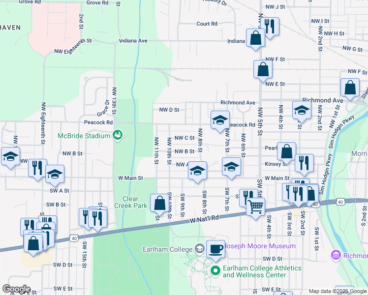 map of restaurants, bars, coffee shops, grocery stores, and more near 904 Northwest B Street in Richmond