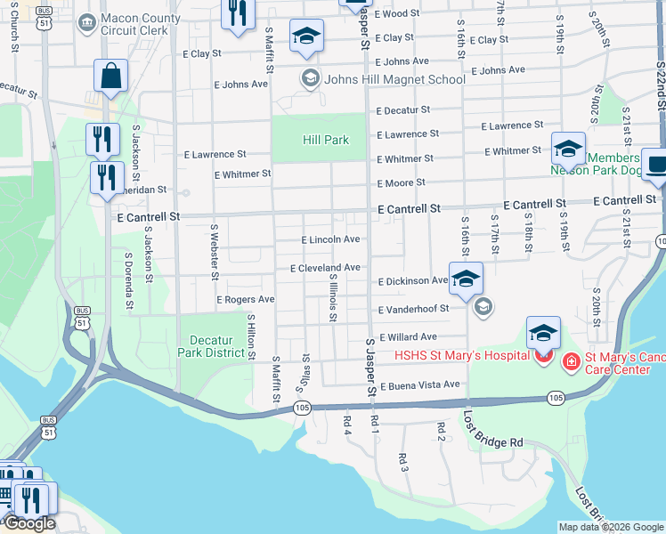 map of restaurants, bars, coffee shops, grocery stores, and more near 1101 East Cleveland Avenue in Decatur