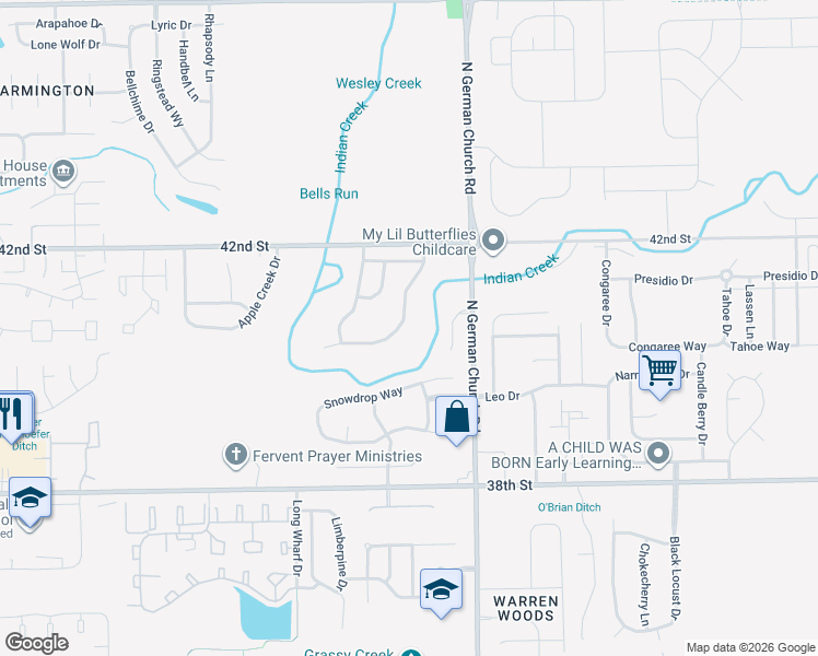 map of restaurants, bars, coffee shops, grocery stores, and more near 4049 Orchard Valley Boulevard in Indianapolis