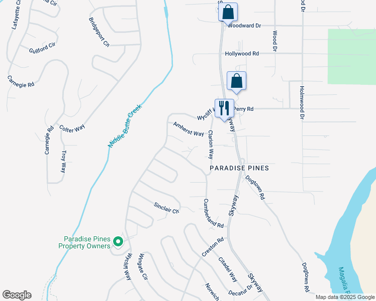 map of restaurants, bars, coffee shops, grocery stores, and more near 14389 Tulane Court in Magalia