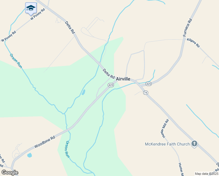 map of restaurants, bars, coffee shops, grocery stores, and more near 2290 Pennsylvania 425 in Airville