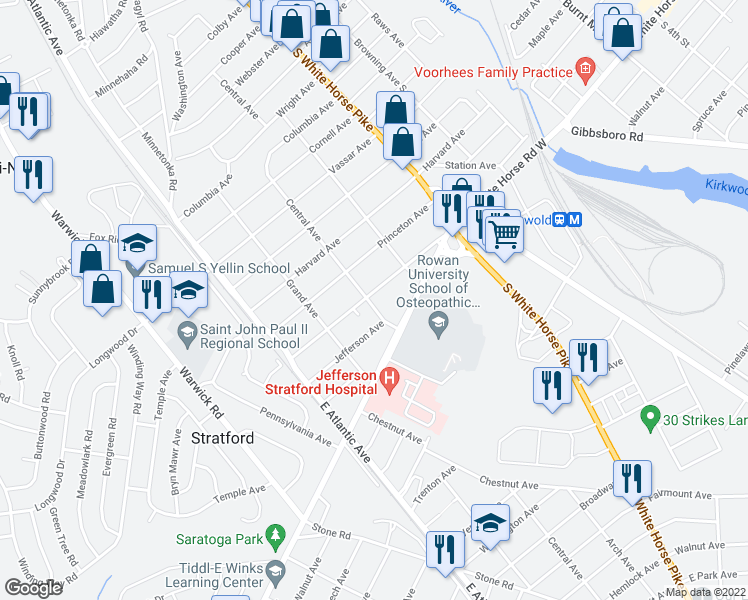 map of restaurants, bars, coffee shops, grocery stores, and more near 200 Union Avenue in Stratford
