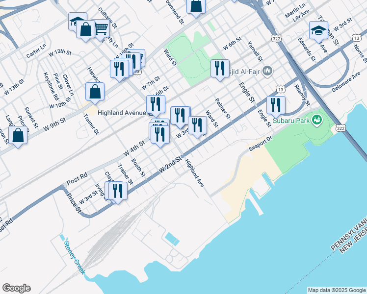 map of restaurants, bars, coffee shops, grocery stores, and more near 217 Highland Avenue in Chester