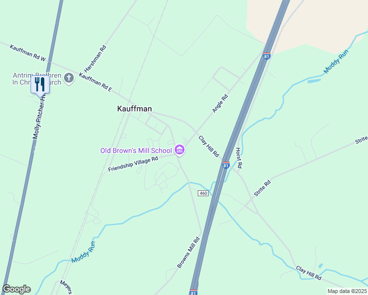 map of restaurants, bars, coffee shops, grocery stores, and more near 7498 Angle Road in Chambersburg