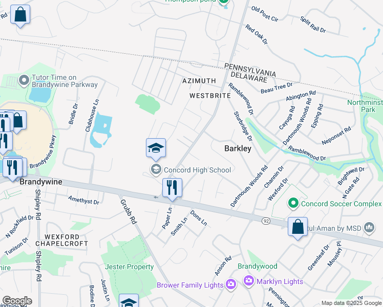 map of restaurants, bars, coffee shops, grocery stores, and more near 2600 Ebright Road in Wilmington