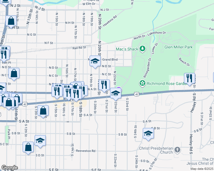 map of restaurants, bars, coffee shops, grocery stores, and more near 22 North 21st Street in Richmond