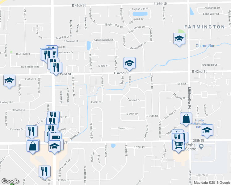 map of restaurants, bars, coffee shops, grocery stores, and more near 9461 Conried Drive in Indianapolis