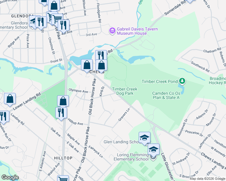 map of restaurants, bars, coffee shops, grocery stores, and more near 1686 Chews Landing Road in Gloucester Township