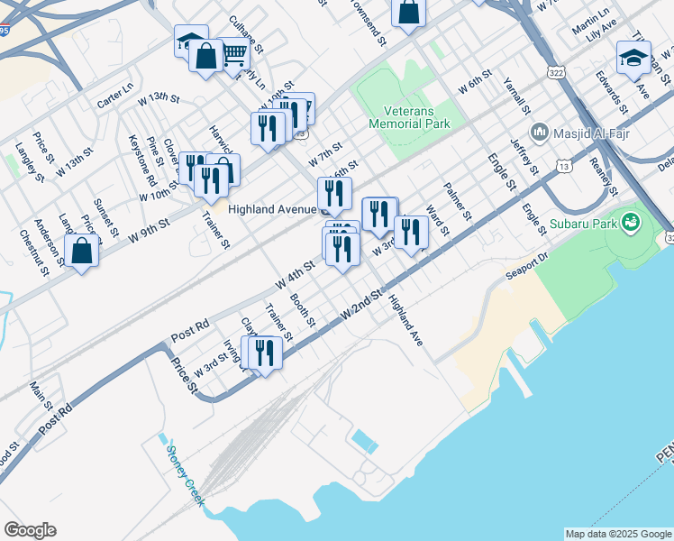 map of restaurants, bars, coffee shops, grocery stores, and more near 304 Thurlow Street in Chester