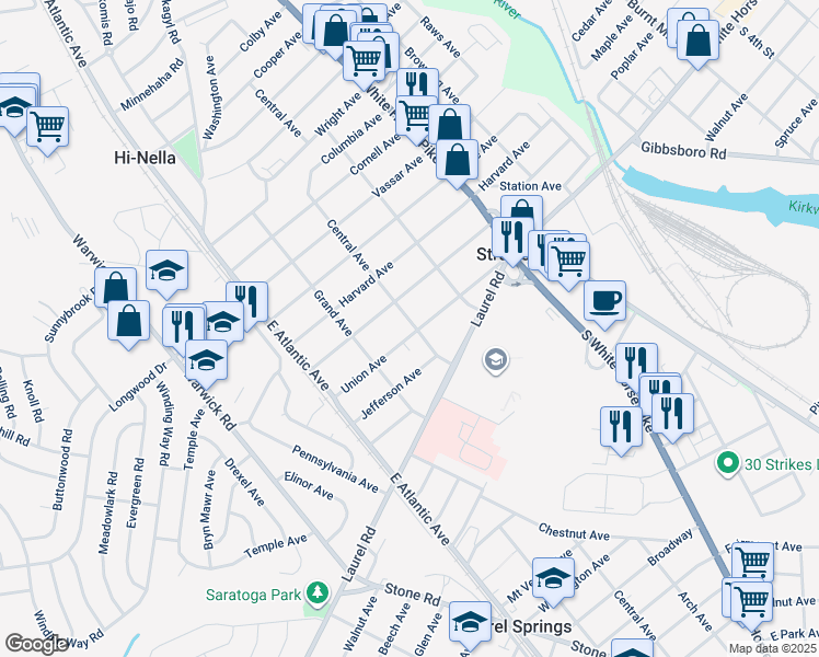 map of restaurants, bars, coffee shops, grocery stores, and more near 121 Union Avenue in Stratford
