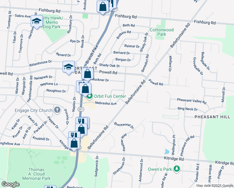 map of restaurants, bars, coffee shops, grocery stores, and more near 5149 Nebraska Avenue in Dayton