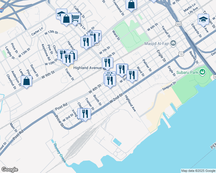 map of restaurants, bars, coffee shops, grocery stores, and more near 308 Thurlow Street in Chester