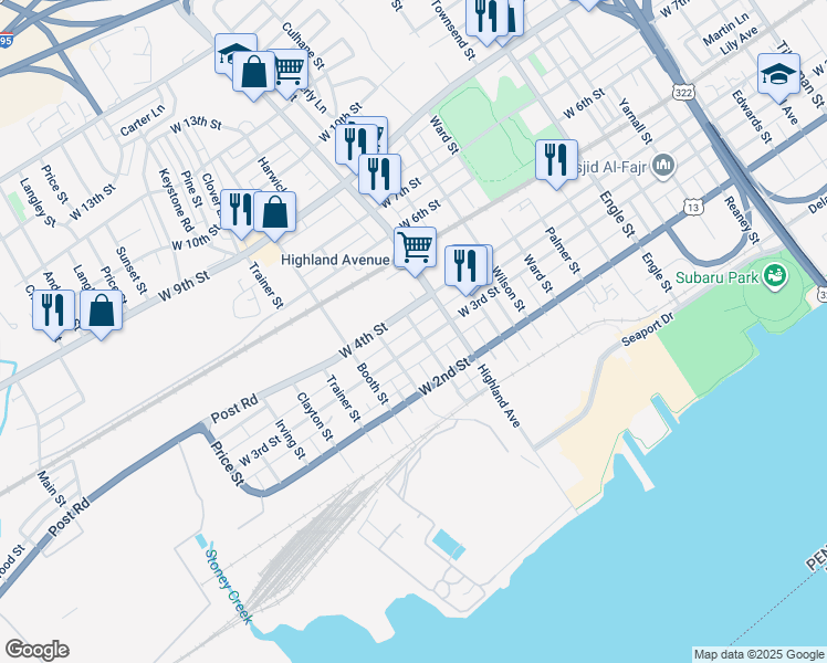 map of restaurants, bars, coffee shops, grocery stores, and more near 308 Thurlow Street in Chester