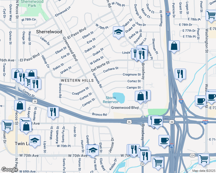 map of restaurants, bars, coffee shops, grocery stores, and more near 461 Campo Street in Denver