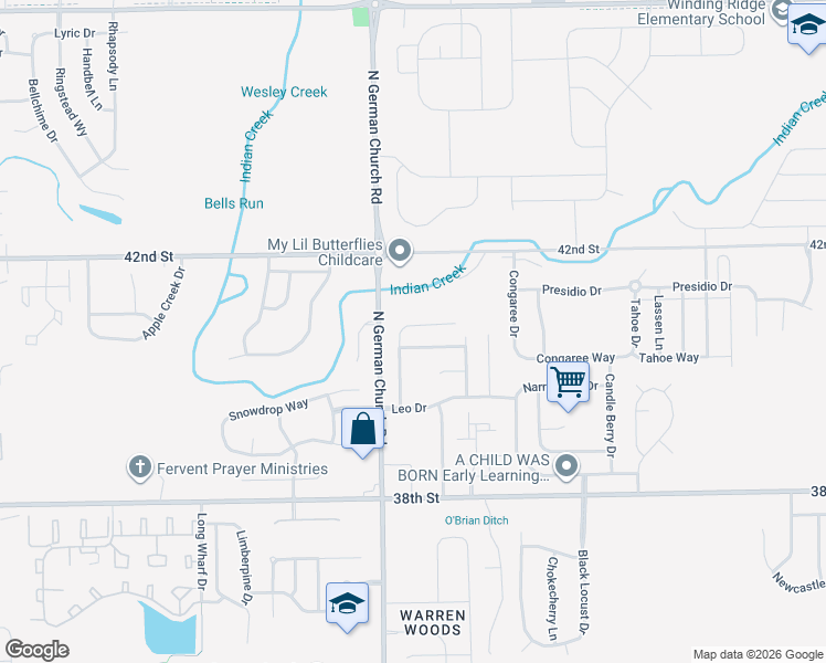 map of restaurants, bars, coffee shops, grocery stores, and more near 11025 Waterfield Place in Indianapolis