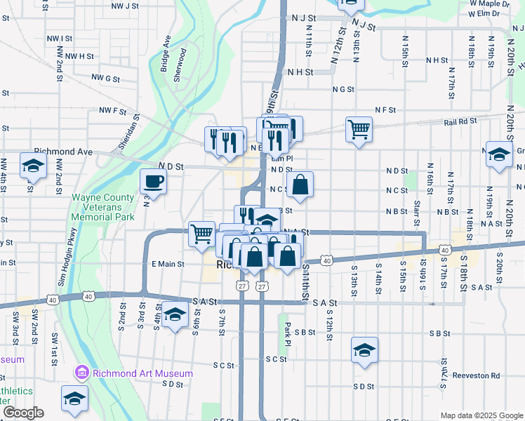 map of restaurants, bars, coffee shops, grocery stores, and more near 202 North 9th Street in Richmond