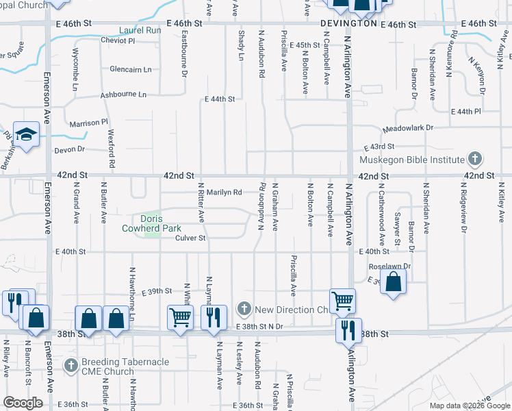 map of restaurants, bars, coffee shops, grocery stores, and more near 5614 Culver Street in Indianapolis
