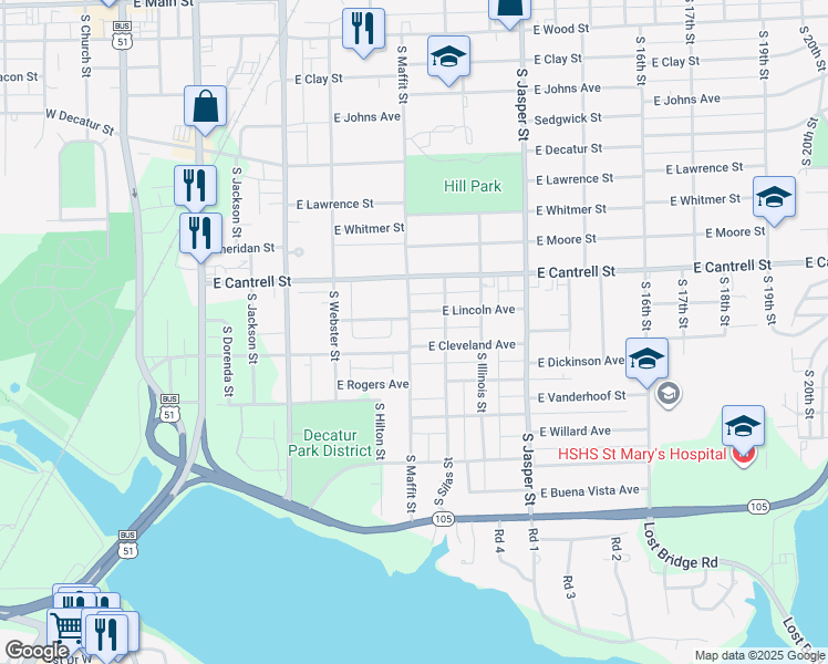 map of restaurants, bars, coffee shops, grocery stores, and more near 901-999 E Cleveland Ave in Decatur