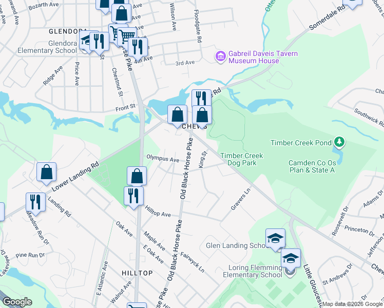 map of restaurants, bars, coffee shops, grocery stores, and more near 1685 Old Black Horse Pike in Camden County