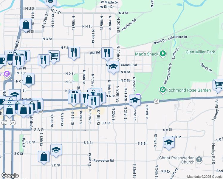 map of restaurants, bars, coffee shops, grocery stores, and more near 205 North 19th Street in Richmond