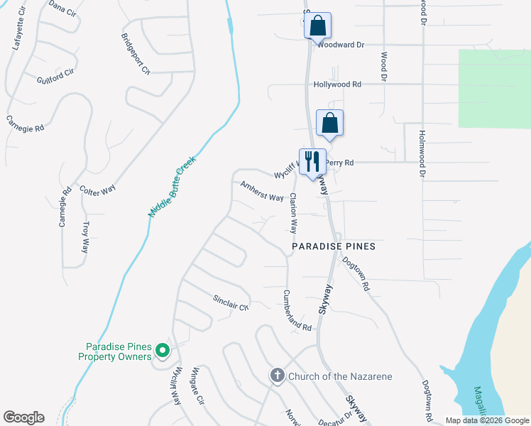 map of restaurants, bars, coffee shops, grocery stores, and more near 14399 Tulane Court in Magalia