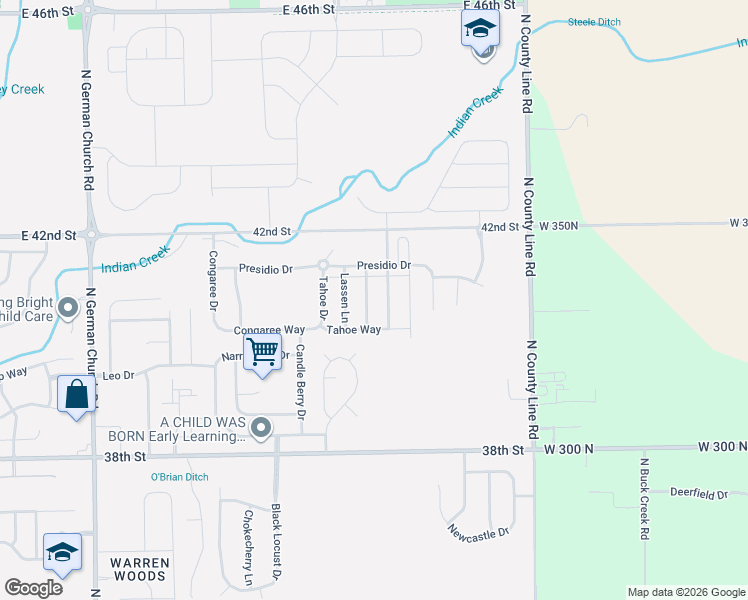 map of restaurants, bars, coffee shops, grocery stores, and more near 4026 Little Bighorn Drive in Indianapolis