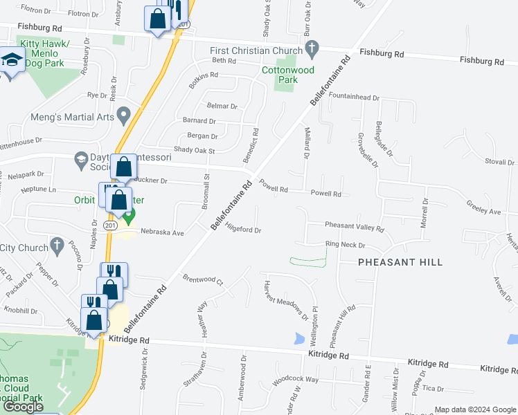 map of restaurants, bars, coffee shops, grocery stores, and more near 5432 Lofino Court in Dayton