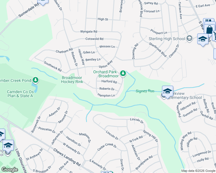map of restaurants, bars, coffee shops, grocery stores, and more near 452 Hampton Lane in Somerdale
