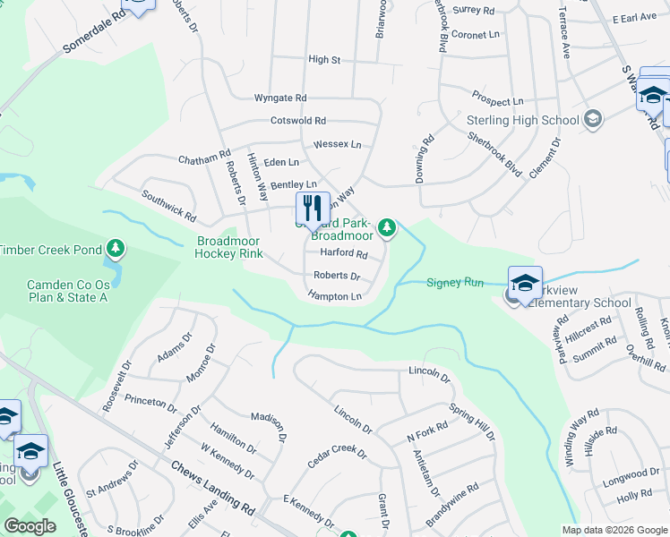map of restaurants, bars, coffee shops, grocery stores, and more near 452 Hampton Lane in Somerdale