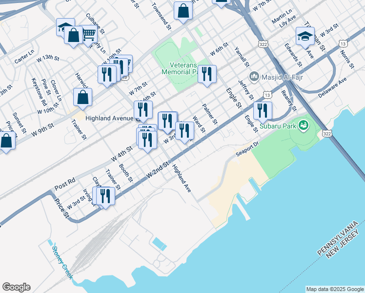 map of restaurants, bars, coffee shops, grocery stores, and more near 207 Hayes Street in Chester