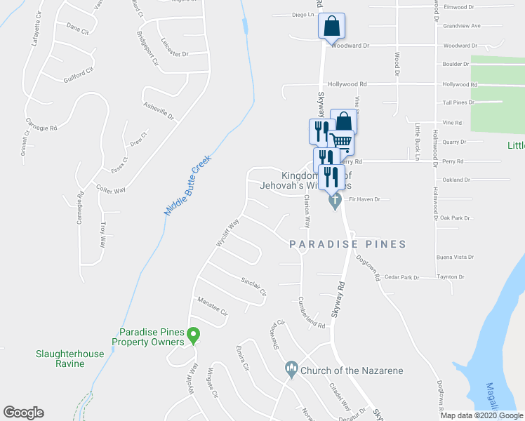 map of restaurants, bars, coffee shops, grocery stores, and more near 6326 Bliss Court in Magalia