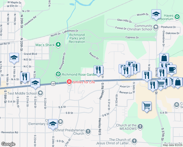 map of restaurants, bars, coffee shops, grocery stores, and more near 2826 East Main Street in Richmond