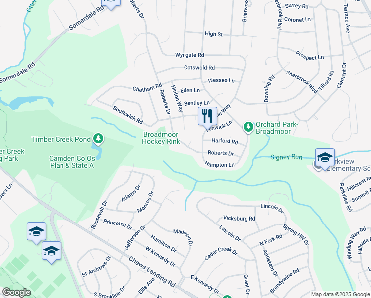 map of restaurants, bars, coffee shops, grocery stores, and more near 336 Roberts Drive in Somerdale