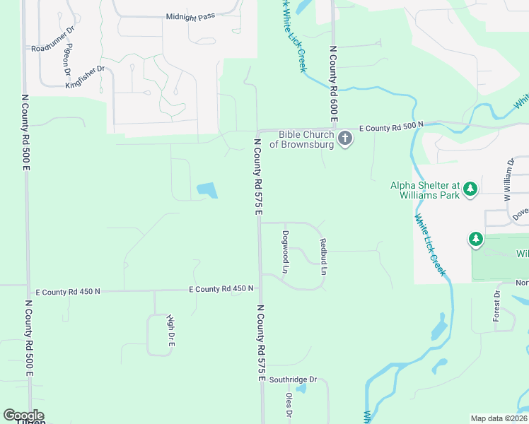 map of restaurants, bars, coffee shops, grocery stores, and more near 4745 North County Road 575 East in Brownsburg