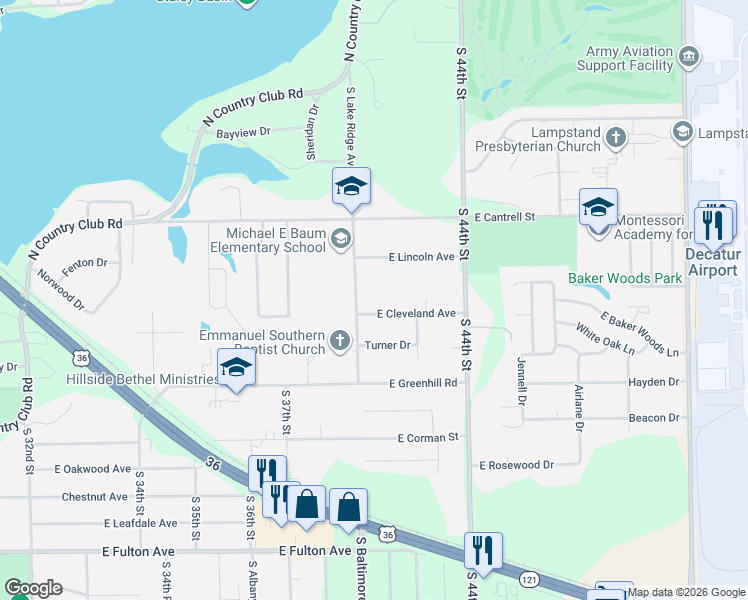 map of restaurants, bars, coffee shops, grocery stores, and more near 4255 East Lincoln Avenue in Decatur