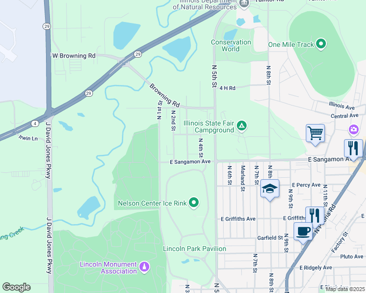 map of restaurants, bars, coffee shops, grocery stores, and more near 2233-2299 North 3rd Street in Springfield