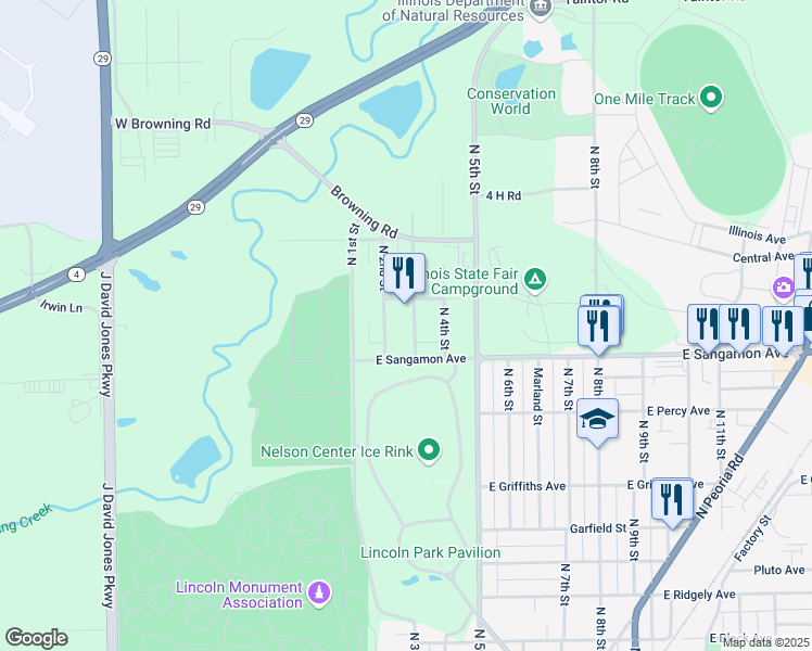 map of restaurants, bars, coffee shops, grocery stores, and more near 2233-2299 North 3rd Street in Springfield