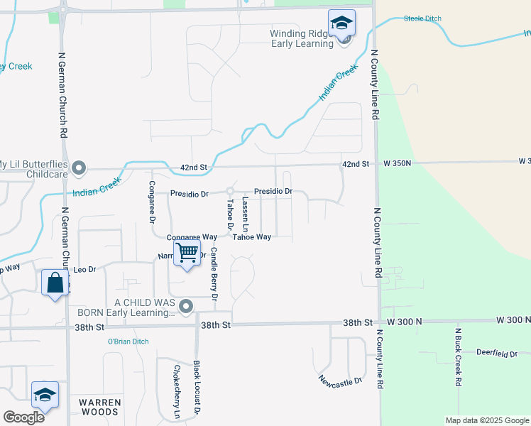 map of restaurants, bars, coffee shops, grocery stores, and more near 4108 Little Bighorn Drive in Indianapolis