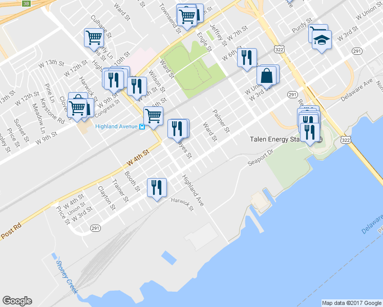 map of restaurants, bars, coffee shops, grocery stores, and more near 215 Hayes Street in Chester