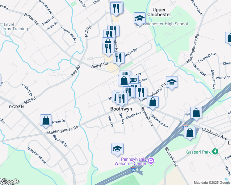 map of restaurants, bars, coffee shops, grocery stores, and more near 2952 Griffith Way in Boothwyn