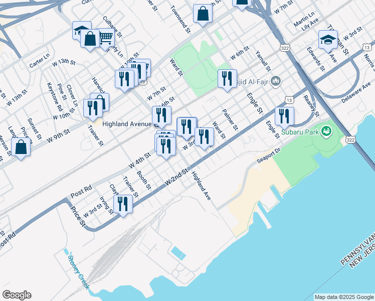 map of restaurants, bars, coffee shops, grocery stores, and more near in Chester