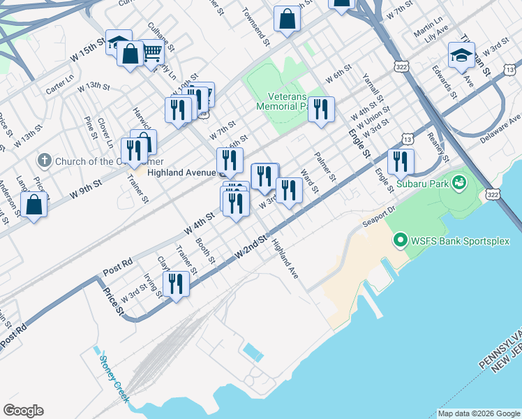 map of restaurants, bars, coffee shops, grocery stores, and more near in Chester