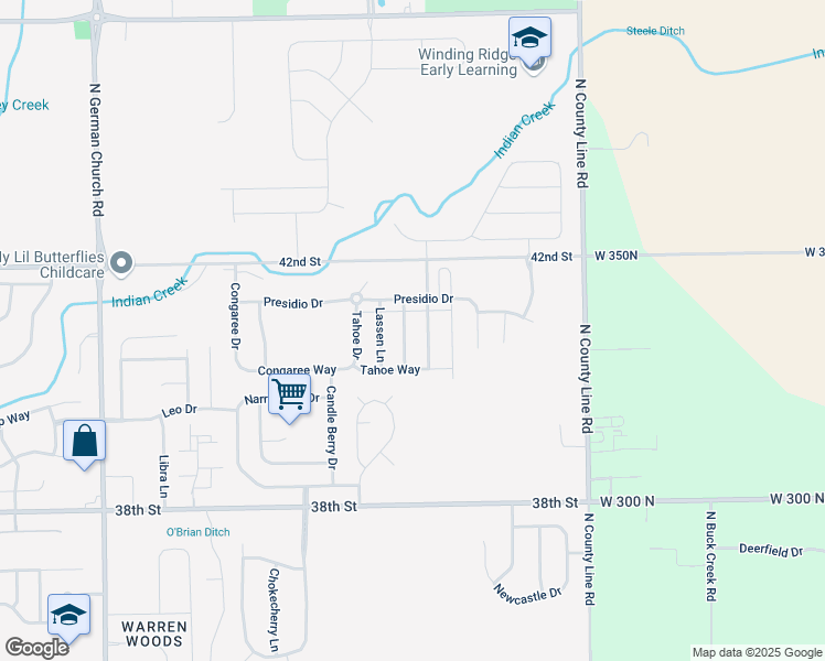 map of restaurants, bars, coffee shops, grocery stores, and more near 4108 Little Bighorn Drive in Indianapolis